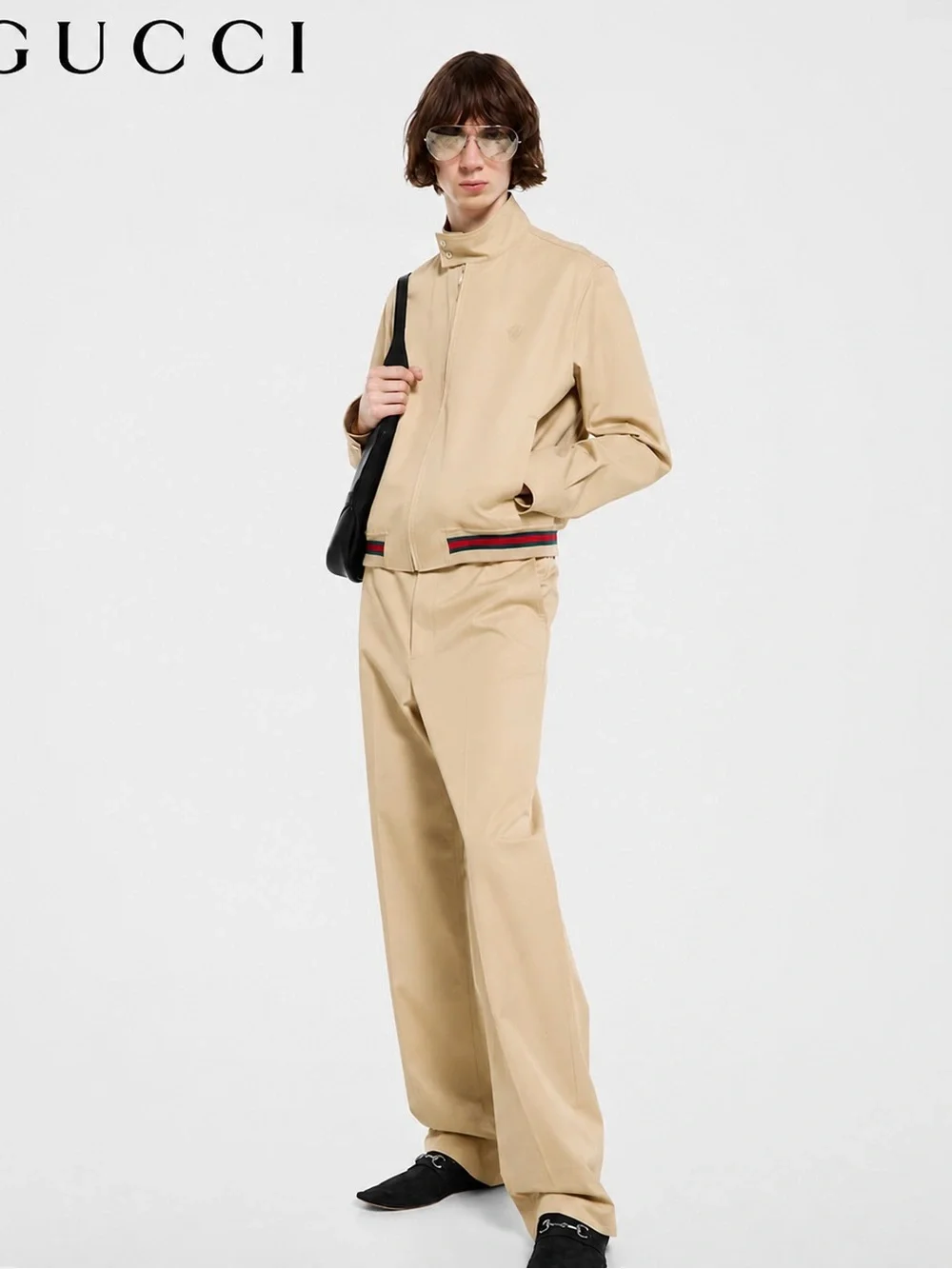 Gucci Beige Zip-Front Lightweight Jacket and pants set with Signature Web Trim